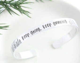 Keep Going Keep Growing Cuff Bracelet, Gift For Friend, Forest Tree Jewelry