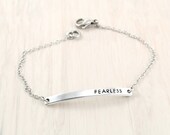 Bar Bracelet - Fearless - Simple Jewelry - Personalized Bracelet - Gifts Under 20