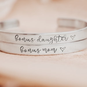 Bonus Mom or Bonus Daughter Adjustable Cuff Bracelet, Gift from Stepmother, Gift from Stepdaughter