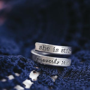 Let Him Lead, Faith Wrap Ring, Christian Gift, Adjustable Nickel-Free Jewelry she is strong