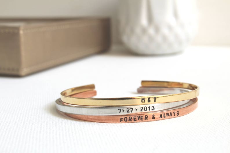 Anniversary Gift Wedding Jewelry for Bride Gold Rose Gold Silver Cuff Bracelets Stack Wedding Bracelet