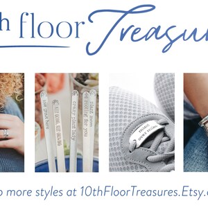 May include: Assortment of personalized silver jewelry, including necklaces, bracelets, and shoe charms. The jewelry features engraved messages such as "love grows here", "mind over miles", and "crazy plant lady".
