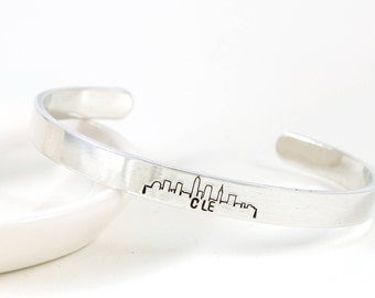 Handcrafted Cleveland Skyline Bracelet, Adjustable Cuff, Nickel-Free