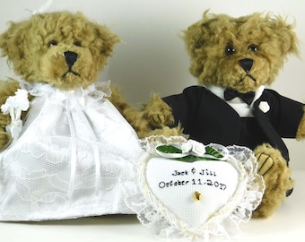 Wedding Teddy Bears for Couple, Personalized Wedding Gift with Brown Teddy Bears, Newlyweds Gift using Teddy Bear Bride and Groom