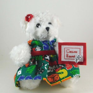 Casino Teddy Bear Gift: Handmade Clothes, Cross-Stitch Sign