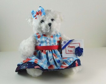 Fourth of July Decorations Plush Bear, Patriotic Fireworks Gift and Holiday Décor for your Living Room,  Summer Fun Décor for your Home