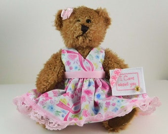 Breast Cancer Gift for Women, A Pink Ribbon Teddy Bear to Encourage or Cheer a Friend Going Through Cancer Treatment, Thoughtful Gift