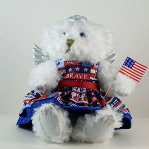 Patriotic Teddy Bear Angel: Red, White & Blue Home Decor (6&quot; High)
