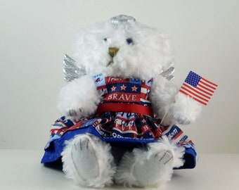 Patriotic Decoration and Home Décor, Patriotic Teddy Bear Gift, Patriotic Angel in Red, White and Blue