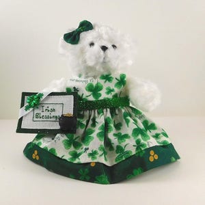 Irish Blessings St Patrick Day White Teddy Bear Decoration, Luck of the Irish Shamrock Decor, Irish Bear Holiday Décor or Gift, St Paddy Day