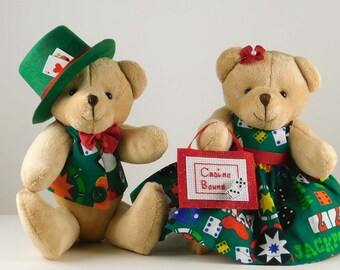 Casino Couple Gambler Gift, Casino Party Decor, Gift for Casino Lovers, Player Gift Casino Teddy Bear for Mom and Dad