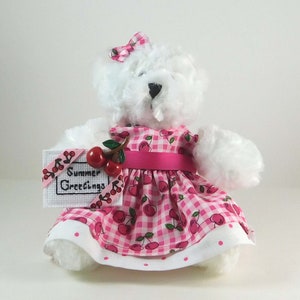 Summer Gift for Woman, Fruit Decoration with Dressed Teddy Bear, Summer Greetings for Mom or Friend, Cherry Fruit Decor
