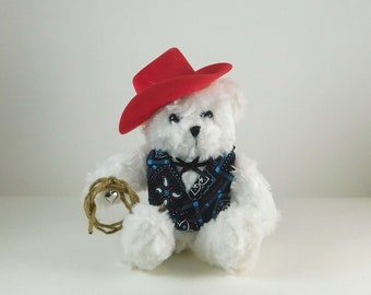 Cowboy Dressed Plush White Bear, Western Décor Cowboy Gift for Valentine's Day, Western Bear for Collectors of Western Themed Items