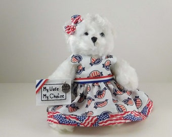 Voting Matters Teddy Bear Display, Patriotic Gift Encourages Voting, My Vote My Choice Gift or Decor, White Plush Teddy Bear Gift