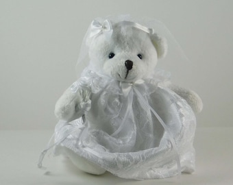 Bridal Bear Gift for Bridal Shower, White Teddy Bear Bride Special Wedding Gift Idea, Plush Bride Bear Engagement Gift