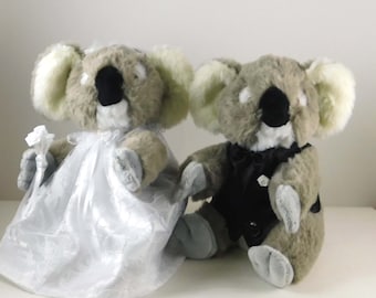 Koala Wedding Gift for Bride and Groom, Custom Wedding Teddy Bears for Newlywed Couple,  Groom in Vest, Bride in White