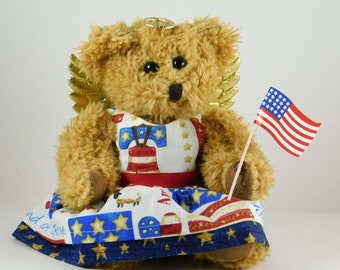 Patriotic Angel, Decoration and Home Décor, Patriotic Teddy Bear Gift, Golden Brown Plush Teddy Bear