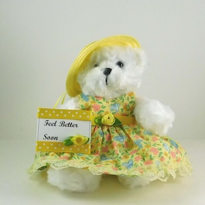 Feel Better Soon Gift: Plush Bear with Yellow Floral Dress