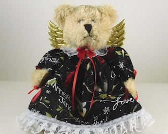 Keepsake Bear, Christmas Gift Bear and Teddy Bear Angel Decoration, Angel Collectible and Gift Idea, Beige Plush Teddy Bear