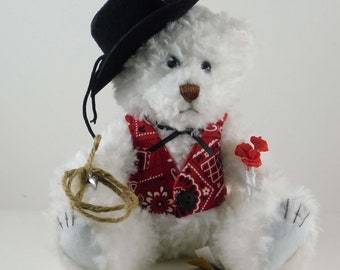 Western Décor Cowboy Gift for Valentine's Day, Western Bear for Collectors of Western Themed Items, Cowboy Dressed Plush Bear, Under 30