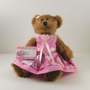 Valentine Teddy Bear: Pink Dress, &quot;Be My Sweetheart&quot; Sign
