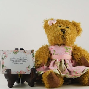 Mother Daughter Teddy Bear Gift with Poem on Easel, Golden Brown Plush Teddy Bear for Mom or Daughter, Keepsake Bear