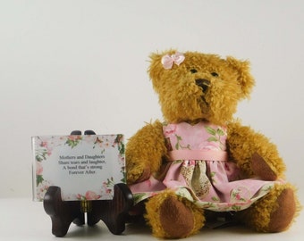 Mother Daughter Teddy Bear Gift with Poem on Easel, Golden Brown Plush Teddy Bear for Mom or Daughter, Keepsake Bear