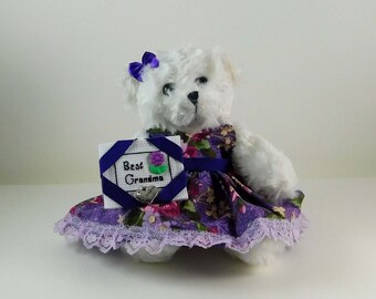 Best Grandma Gift in Purple, Teddy Bear Gift for Grandma, Plush White Teddy Bear, Grandma Gift for Mother's Day or Birthday