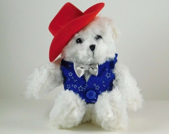 Patriotic Decoration and Home Décor, Patriotic Red White and Blue Fourth of July Display, White Bear in Red Cowboy Hat