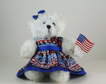 Patriotic Girl in Red White and Blue, Patriot Decoration and Home Décor, USA Teddy Bear Gift, Americana Decor