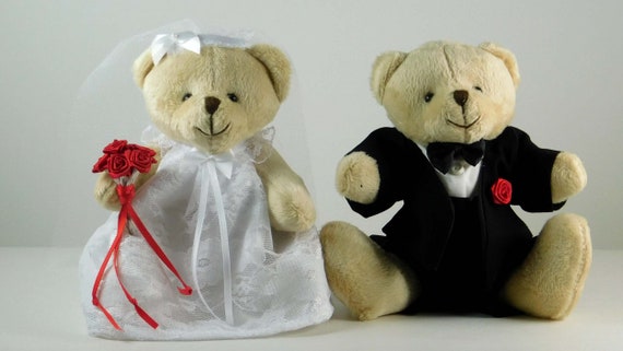 Wedding Favor Bride & Groom Teddy Bear Swizzles