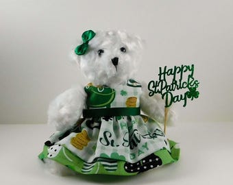 St Patrick&#39;s Day Teddy Bear: Shamrock Dress, Irish Holiday Decor