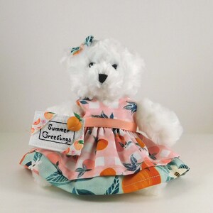 Peach Dress Teddy Bear: Summer Greetings Gift for Mom or Friend
