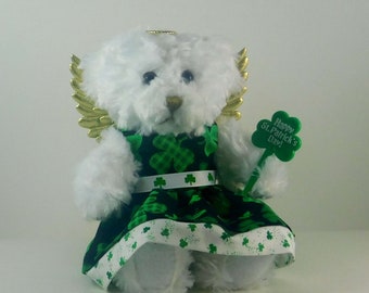 St Patrick Day Teddy Bear Angel Decoration, Luck of the Irish Shamrock Décor, Irish Angel Bear for Holiday Décor or Gift, St Paddy Day