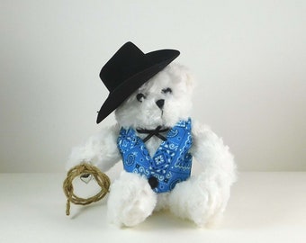 Cowboy Dressed Plush Bear, Western Décor Cowboy Gift for Valentine's Day, Western Bear for Collectors of Western Themed Items