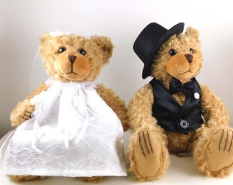 Bride and Groom Teddy Bears Wedding Gift, Brown Wedding Bears for Newlyweds, Bridal Shower Gift and Wedding Centerpiece with Brown Plush