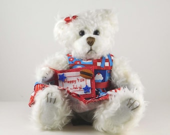 Patriotic Home Decor with Dressed Teddy Bear, Celebrate July 4th with a Cookout, Fun Gift for Independence Day, Fourth of July Decor