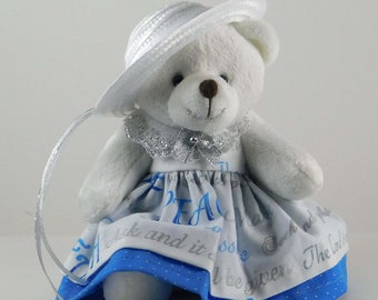 Spiritual Encouragement Gift for a Woman, Inspirational Gift and Religious Home Decor, White Plush Bear in Hat