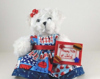 Fourth of July Bear for Holiday Décor, Fun Patriotic Gift and Decoration for Living Room, Dressed Plush Bear