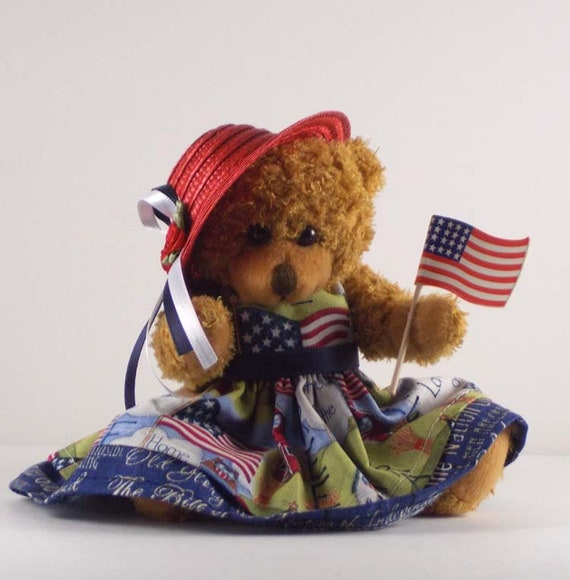 Patriotic Décor Teddy Bear with Flag 4th of July Americana | Etsy