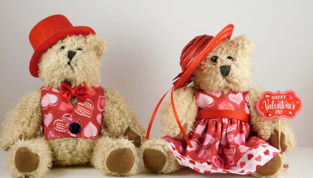 Plush Bears for Valentine's Day, Red Valentine's Dress, Beige Teddy ...