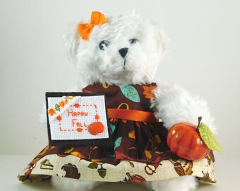 Autumn Decorations, Autumn Table or Mantle Décor , Fall Decorations for Your Home, Fall Décor Gift Idea with White Plush Bear