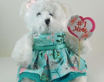 Mother's Day Gift from Daughter, Number One Mom Gift, White Teddy Bear Gift for Mom on Mother's Day, Floral Gift for Mom