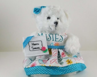 Spring Greetings Teddy Bear Gift, Springtime Decoration in Spring Words, Send a Teddy Bear Gift to Celebrate Spring's Arrival, White Plushie