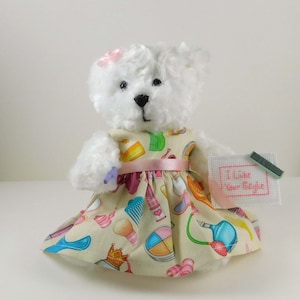 Hairstylist Gift: Teddy Bear with Hair Styling Print Dress