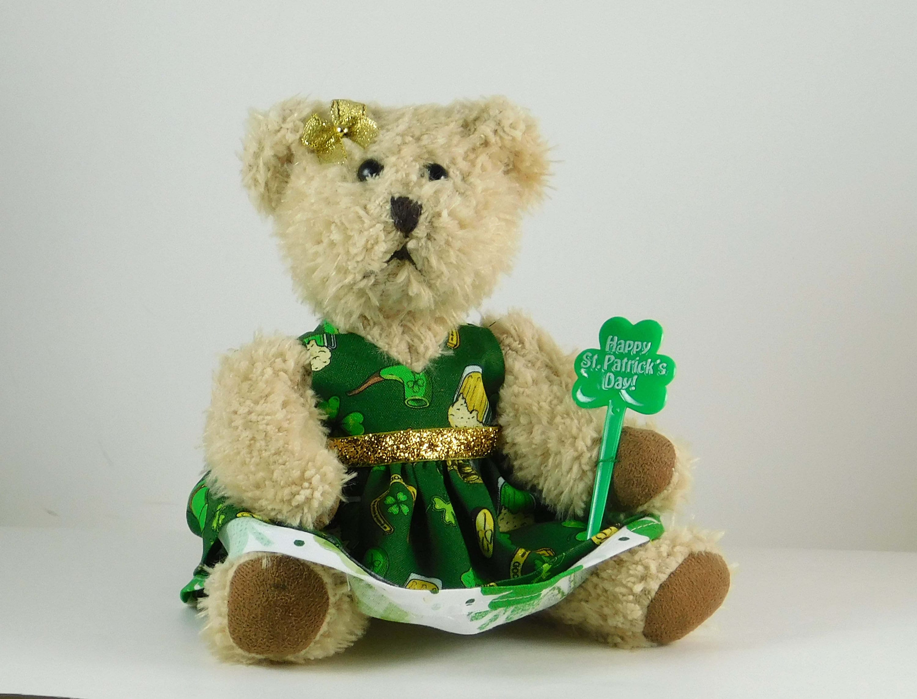 St Patrick Day Beige Teddy Bear Decoration Luck of the Irish Shamrock Decor Irish Bear Holiday Decor or Gift St Paddy Day Etsy