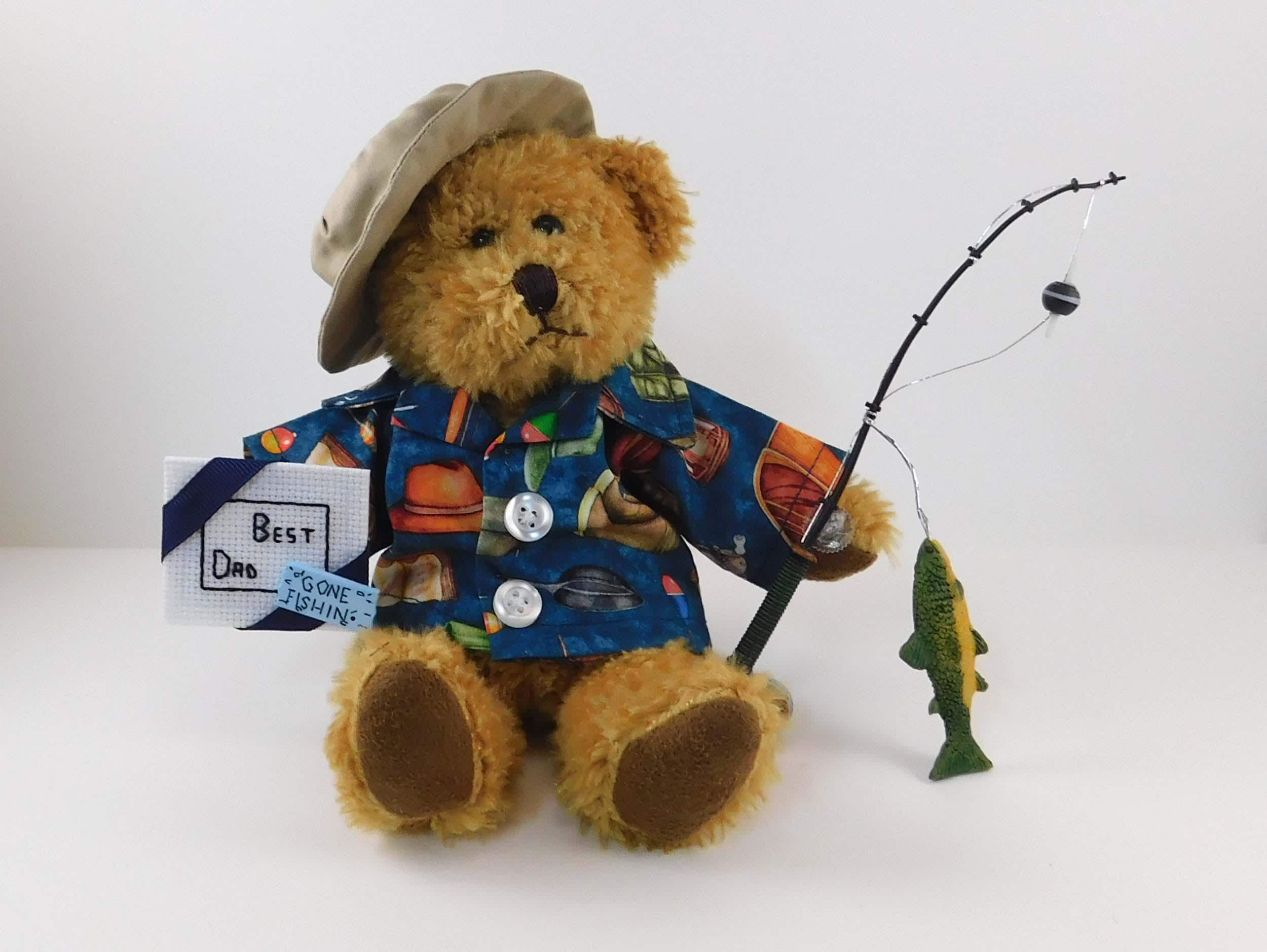 Fishing Themed Gift For Dad: Unique Dressed Golden Brown Bear