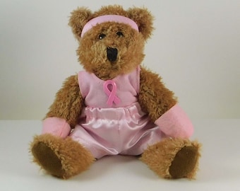 Breast Cancer Fighter, Brown Plush Teddy Bear Boxer for Cancer Patient to Encourage them to Fight Through Treatment, Funny Gift for Woman