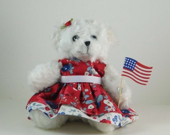 4th of July Decorations Plush Bear and American Flag, Patriotic Gift and Holiday Décor for your Living Room,  Country Décor for your Home