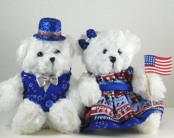 Patriotic Decoration for 4th of July, Living Room Décor or Gift for the Holiday,  Red White and Blue USA Décor with White Plush Bears